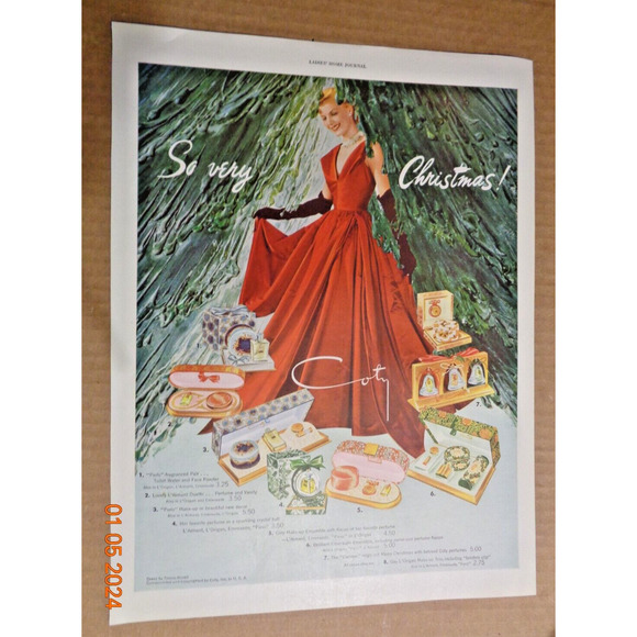 Vintage Print Ad -1948 for Coty Gift Sets Christmas Woman in Red Dress - Picture 1 of 1